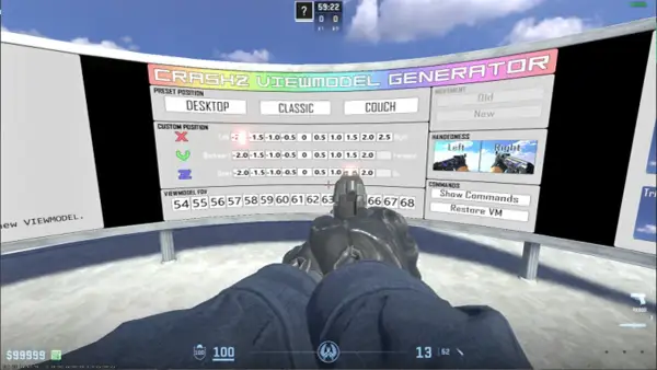 Gracz dostosowuje s1mple viewmodel w grze, wybierając pozycję, przesunięcie i pole widzenia.
