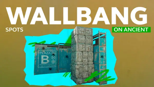WALLBANG SPOTS ON ANCIENT" - kamienne bloki z hieroglifami, niebieskie ściany z napisem "PLAZA B ZONA ARQUEOLOGICA".