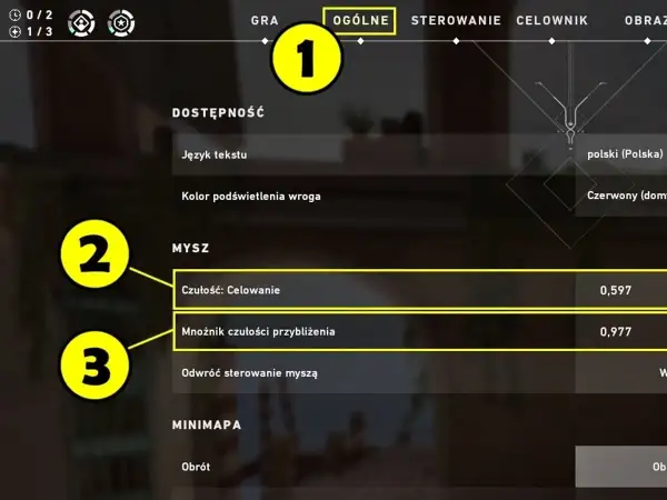 Ustawienia gry: czułość celowania 0,597, mnożnik czułości przybliżenia 0,977. Tudson settings.