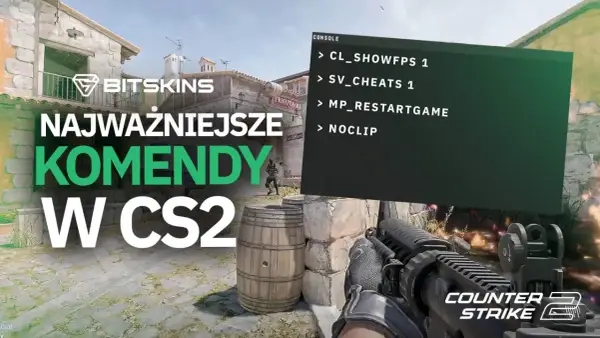 Najważniejsze komendy w CS2, w tym sv_cheats 1, wyświetlone na ekranie konsoli.